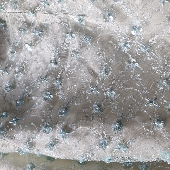 Handmade Beaded Lace Strapless Sequin Scalloped Hem Dress - Picture 2 of 8